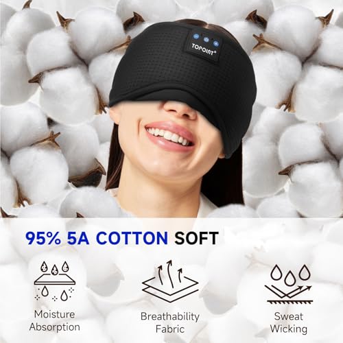 TOPOINT Sleep Mask with Headphones Bluetooth 5.2 Wireless, Sleep Headphone with Microphone Built-in HD Speakers Music, Eye Mask for Sleeping Travel Meditation for Men Women Girl Cool Gadgets