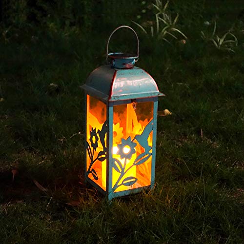 Solar Lantern Outdoor Hummingbird Blue Decor Antique Metal and Glass Construction Mission Solar Garden Lantern Indoor and Outdoor Solar Hanging Lantern Entirely Solar Powered Lantern Low Maintenance