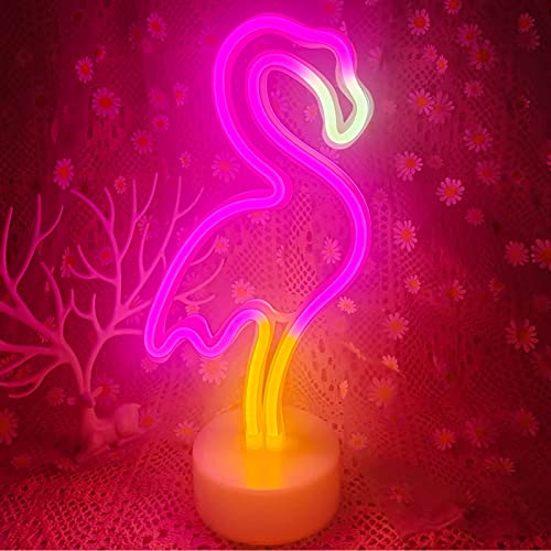 VIFULIN Pink Flamingo LED Neon Light Sign for Bedroom & Girls Room Decor - USB/Battery Operation Night Lights with Pedestal