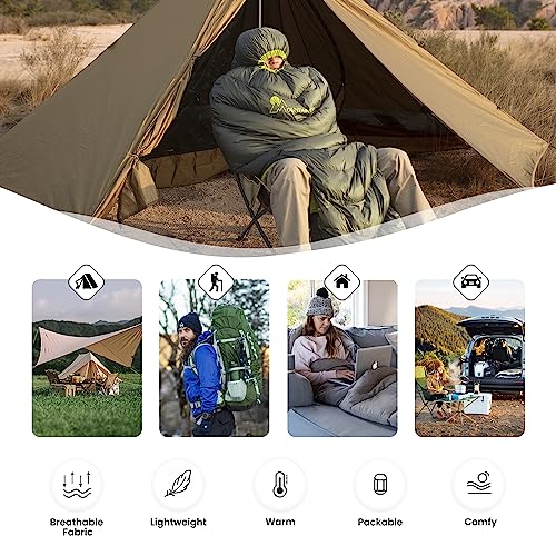 MOUNTAINTOP Down Fill Sleeping Bag for Adults Ultralight Backpacking Sleeping Bag Comfort with Compression Sack - 4 Seasons for Camping Hiking Traveling