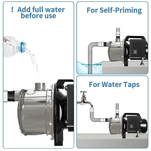 Lanchez 1 HP Shallow Well Pump,Garden Pump, Portable Stainless Steel Water Transfer Draining Irrigation Jet Pump for Water Removal, Lawn Fountain Pump 1294 GPH 147 Feet Height