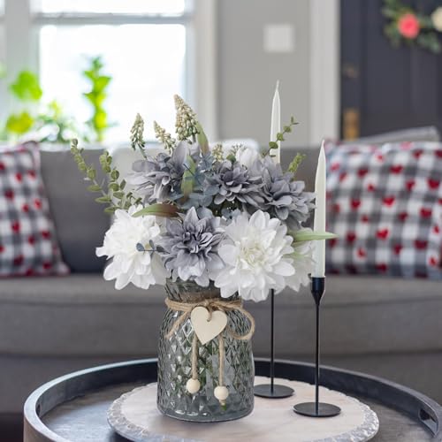 SHINFHOMF Fake Flowers with Vase,Silk Artificial Flowers in Vase,Fake Plants and Faux Flower Arrangement for Centerpiece Kitchen Table Decorations,Home Decor