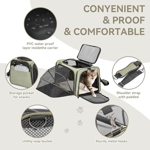 Petsfit Expandable Cat Carrier Dog Carriers,Airline Approved Soft-Sided Portable Pet Travel Washable Carrier for Kittens,Puppies,Removable Soft Plush mat and Pockets,Locking Safety Zippers