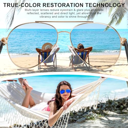 CARFIA Wide Temples Pilot Sunglasses for Men Polarized UV400 Protection Classic Trendy Style Eyewear CA5378
