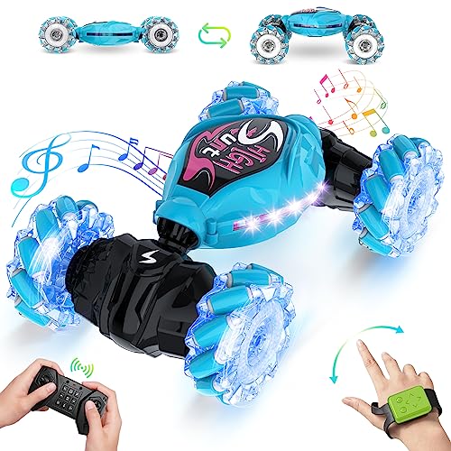 OSIMILY Remote Control Car,2.4GHz LED Gesture Sensing RC Stunt Car,4WD Double Sided Rotation RC Car with Lights and Music,All Terrain Rotation Drift Car Birthday Gifts for Boys Girls (Black)