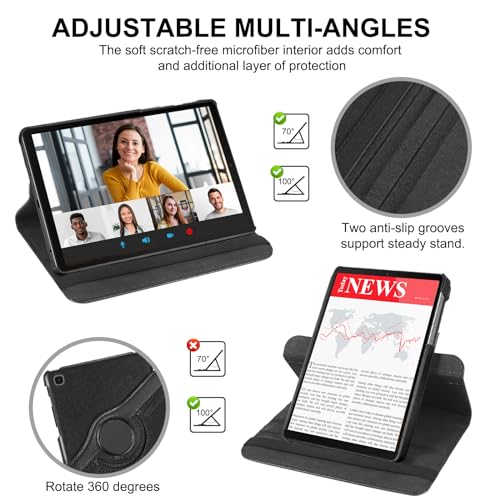 Case for Samsung Galaxy Tab A7 Lite 8.7 Inch 2021, 360 Degree Rotating Stand Heavy Duty Rugged Protective Cover for Galaxy Tab A7 Lite 8.7" 2021 Tablet Model (SM-T220/T225/T227) (Black)
