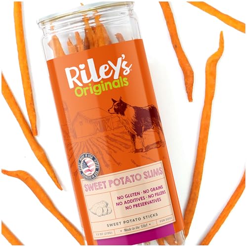 Riley's Slims Dried Sweet Potato Dog Treats - Dehydrated Chews for Dogs - Single Ingredient USA Sourced Made in The USA - 7.5 oz
