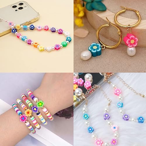 GMMA Flower Polymer Clay Beads Bracelet Making Cute Fun Spacer Beads for Jewelry Making, 180pcs Beads for Necklace Bracelets Earrings Key Chains Making DIY Accessories for Women
