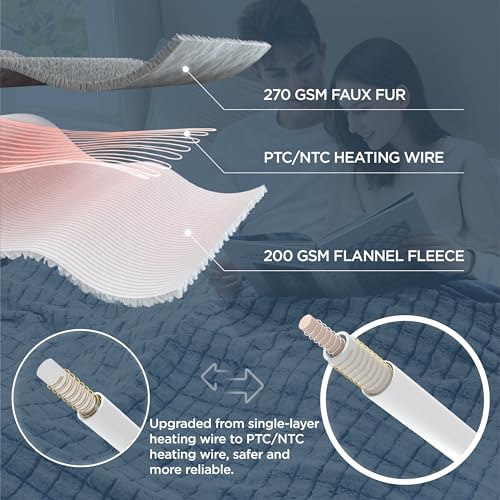 Bedsure Electric Heated Blanket Twin Chevron Shaggy Sherpa, Fast Heating Electric Blanket with 10 Time Settings, 6 Heat Settings, and 8 hrs Timer Auto Shut Off (62x84 inches, Beige)