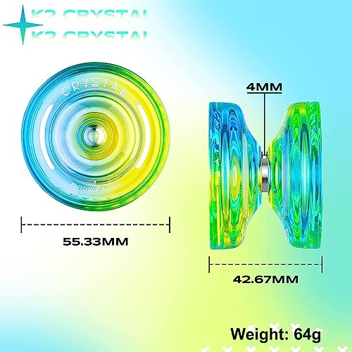 MAGICYOYO Yoyo K2 Crystal Pack of 2 Yoyos, Dual Function Responsive Yo Yo for Kids Beginner + Unresponsive Yo Yo Bearing Kit for Adults+12 Strings+2 Sacks (Black Orange+Black Blue)