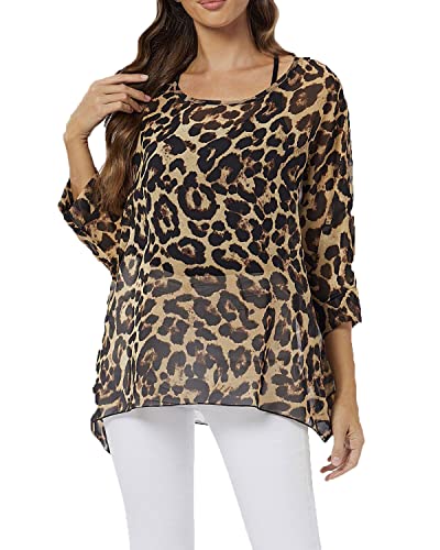 Rokou Women Chiffon Blouse Floral Batwing Sleeve Beach Loose Tunic Shirt Tops (NewC29)
