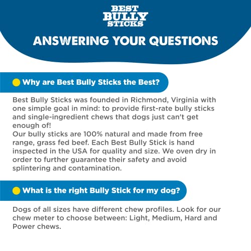 Best Bully Sticks Premium Hickory Smoked 100% Natural Thick 6 Inch Bully Sticks for Dogs - Odor Free with Smoky Aroma - No Additives Free-Range Grass-Fed Beef, Grain-Free Dog Chews - 5 Pack