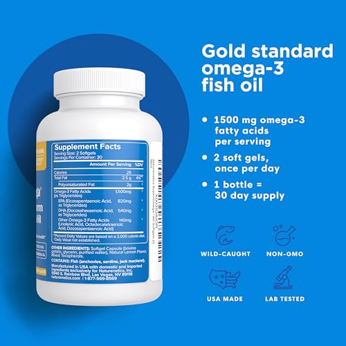 Triglyceride Omega 3 Fish Oil for Dry Eyes, Joint, Heart, and Brain Health - High EPA & DHA Omega-3 Fatty Acids - Lemon Flavor - 60 Softgels - 30 Day Supply