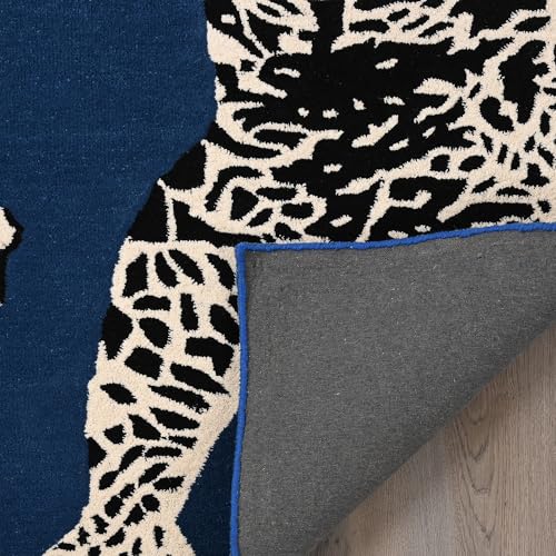 Restoration and Renovation Climbing Jaguar Modern Handmade Wool Rug for Living Room, Bedroom and Dining Room (Dark Blue, 7' x 10')