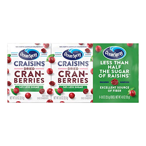 Ocean Spray® Craisins®, 50% Less Sugar Dried Cranberries, Dried Fruit, 0.8 Oz Pouches, 6 Count (Pack of 12)