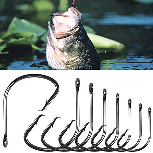 Fishing Circle Hooks Strong High Carbon Steel Offset Catfish Fishing Hooks for Bass Trout Freshwater Saltwater 8/0 100pcs