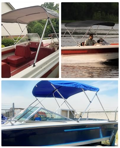 KEMIMOTO Bimini Top for Boat, 3 Bow 4 Bow Bimini Tops Cover 600D Marine Grade Canvas Boat Canopy with 6-8ft Length 54" - 96" Width, Includes Mounting Hardware, 2 Straps 2 Rear Support Poles