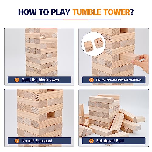 Megwoz Giant Tumble Tower Outdoor Games 57 Blocks Yard Games Stacking Games Includes 2 Dices Carrying Bag Scoreboard Stacking from 2Ft to Over 4.2Ft Outdoor Games for Adult and Family