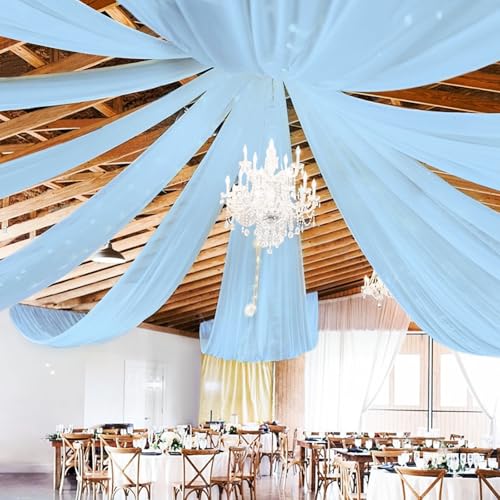 6 Panels Beige Ceiling Drapes for Wedding Ceiling Drapes 5ftx40ft Wedding Arch Draping Fabric Sheer Curtains Voile Chiffon Drapery Draping Wedding Ceiling Decorations for Party Ceremony Stage
