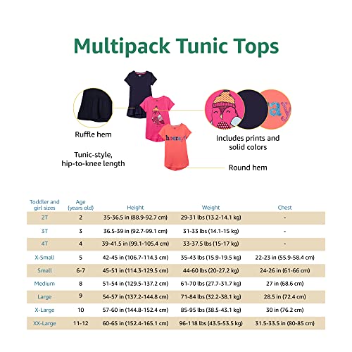 Amazon Essentials Toddler Girls' Short-Sleeve and Sleeveless Tunic Tops (Previously Spotted Zebra), Pack of 3, Black Bananas/Grey/White Stars, 4T