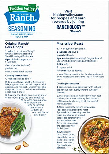 Hidden Valley Original Ranch Salad Dressing and Seasoning Mix, 1 Ounce Packet, Pack of 4 (Package May Vary)