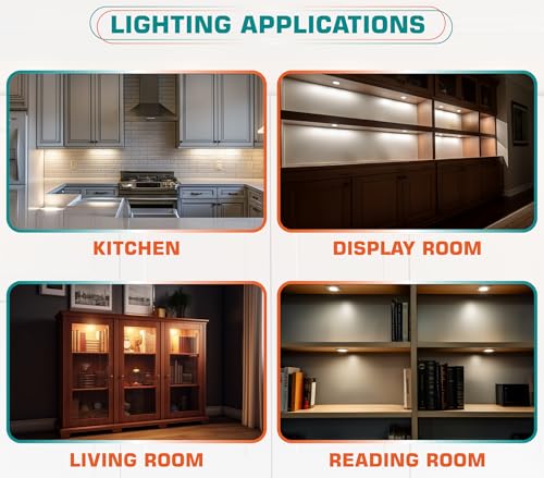 Lvyinyin Single Under Cabinet LED Puck Light, Curio Display Case Shelf Counter Accent Lighting, 120V Electric Wired Wall Plug in, On Off Switch, Black Cords, 2 Packs, Daylight