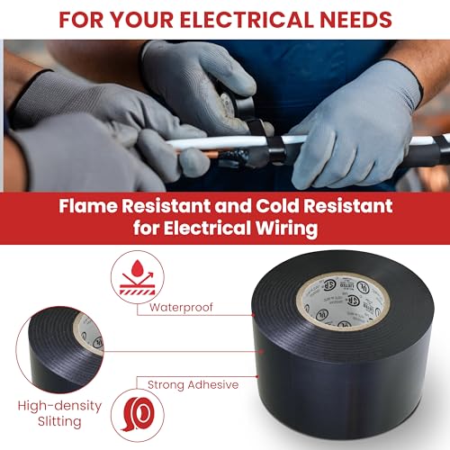 GGR Supplies T.R.U. EL7566-AW Professional Grade Rubber Black PVC Electrical Tape, Rated up to 600 Volts and 176 F - UL/CSA/CE Listed Synthetic: 1/2 in. x 66 Ft. (8 Mil)