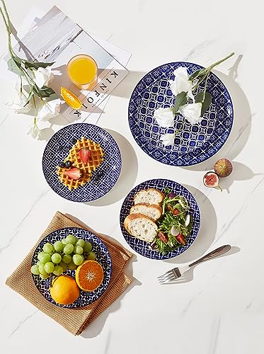 Metahom Salad Plates, Blue and White Dessert Plates, 8 Inch Colorful Ceramic Dish Set for Pasta, Set of 6, Dishwasher & Microwave Safe