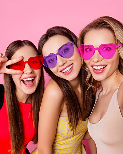 Frienda 20 Pairs Valentine's Day Heart Shaped Sunglasses Rimless Candy Color Glasses for Women Men Party Favor(Blue Pink)