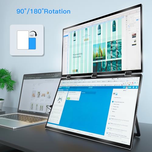 Virzen Triple Screen Extender 120hz 18.5" Portable FHD 1080P Monitor Folding Stacked Travel Monitor Automatic Rotation for Windows Mac OS Kickstand VESA Mountable