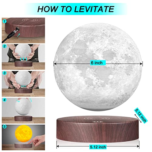 VGAzer Magnetic Levitating Moon Lamp Night Light Floating and Spinning in Air Freely with LED Lights for Home,Office Decor,Unique Holiday Gifts,Night Light