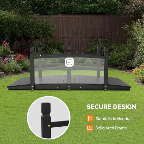 VINGLI Garden Bridge, Classic Wooden Arch with Safety Rails Footbridge (Black, 5 ft)