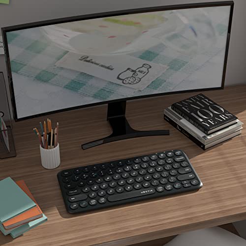 UBOTIE Portable Slim Bluetooth Keyboard, Wireless Colorful Compact 78keys Silent Linear Scissor Switch Round Keycaps TKL Keyboards with Power on/Off for Tablet, PC, Laptop, Smart Phones(Black)