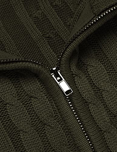 COOFANDY Men's Zip Up Cardigan Sweater Stand Collar Slim Fit Cable Knit Full Zip Sweater Jacket with Pockets Light Brown