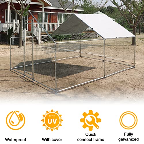 NUGRIART Large Metal Chicken Coop Walk-in Poultry Cage Hen Duck Run House with Waterproof & Anti-UV Cover Galvanized Rabbits Habitat Spire Shaped Cage for Outdoor Yard Farm Use