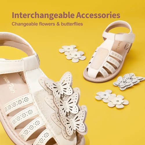 DREAM PAIRS Girls Sandals Closed-Toe Sandals with Interchangeable DIY Flower Dress Summer Shoes Toddler/Little Kid,Size 1 Little Kid,Pink,SDSD2310K