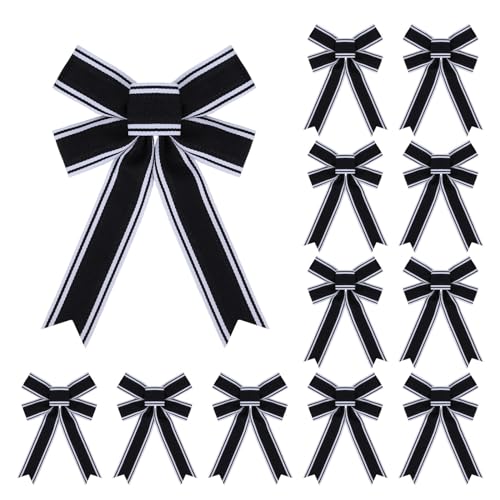 Meseey 12 Pcs Black and White Stripes Bow Nightmare Before Christmas Bows for Wreath Tree Topper Indoor Outdoor Bunting Party Wall Decoration (blackwhitestripe)