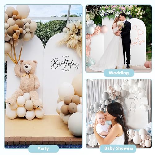 MYSWEETY Set of 3 Metal Arch Backdrop Stand and Cover Set, 4FT/5FT/6FT Wedding Arch Frame, Gold Arch Stand for Birthday, Party, Baby Shower, Ceremony Decor(White)