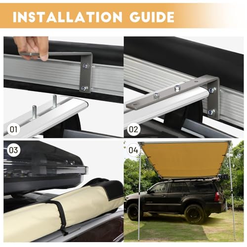 TIMBER RIDGE Car Awning Camper Awning 8.2X6.5ft Truck Awning Waterproof PU10000mm UV50+ Rooftop Overland Camping, Retractable Side Awning Awning Tent Shade for Car/SUV/Truck/Van, Beige