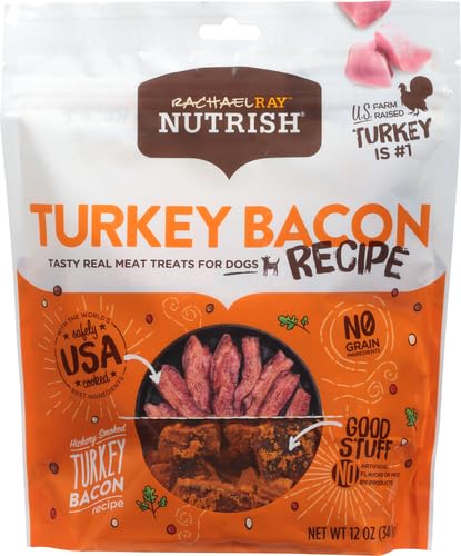 Rachael Ray Nutrish Turkey Bites Real Meat Grain Free Dog Treats, Turkey Recipe with Hickory Smoked Bacon Flavor, 12 Ounces (Packaging May Vary)
