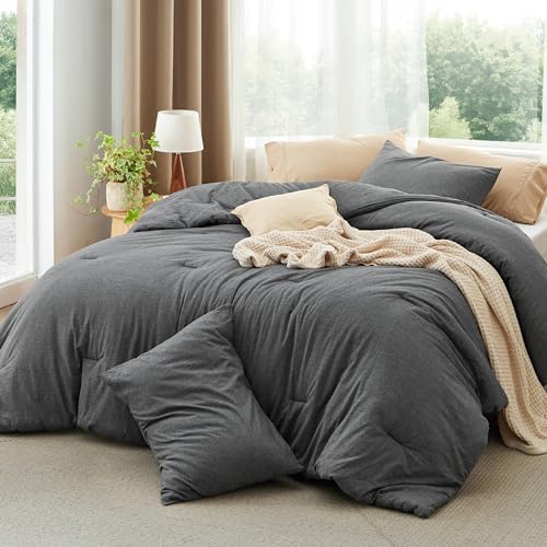 Bedsure Comforter Set King Size Denim Blue - Cotton Fabric with Microfiber Inner Fill, King Comforter Set for All Seasons, 3 Pieces, 1 Comforter (104"x90") and 2 Pillow Cases (20"x36")