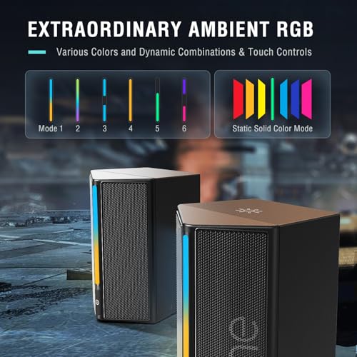 FIFINE Computer Speakers, Desktop PC Speakers with Volume Control, RGB Gaming Speakers Wired with 3.5mm Aux Audio Cable for Laptop Monitor Phone Tablet-AmpliGame A20