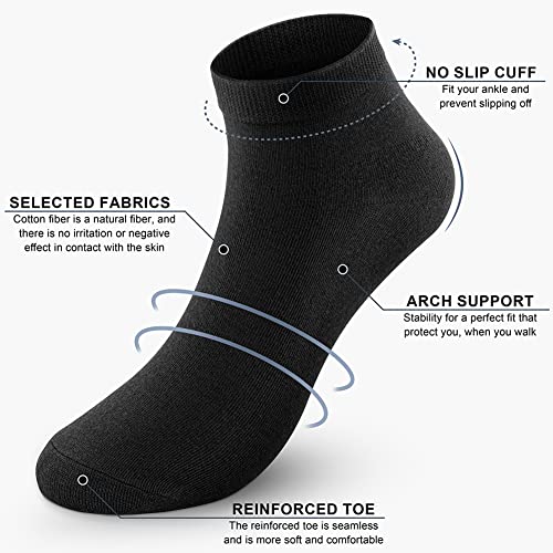 CHARMKING 8 Pairs Ankle Socks for Women Non Slip Cotton Socks No Show Socks Classic Low Cut Casual Socks (Black+White+Grey)