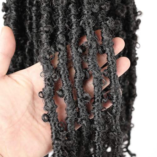 Short Butterfly Locs Goddess Locs Crochet Hair With Curly Ends 18 Inch Distressed Butterfly Faux Locs Synthetic Goddess Locs Butterfly Soft Locs Hair Extensions (14 Inch, 6packs,1B)