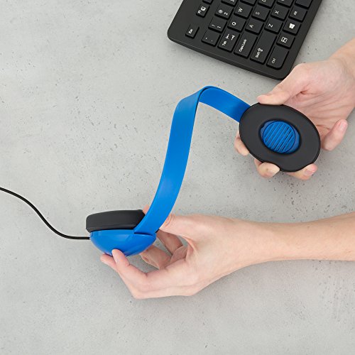 Egghead Heavy-Duty Kids' Headphones with Padded Ear Cups and 6' Cord, Adjustable Tangle-Free Plastic Classroom Headphones for Kids, Pack of 10, Blue