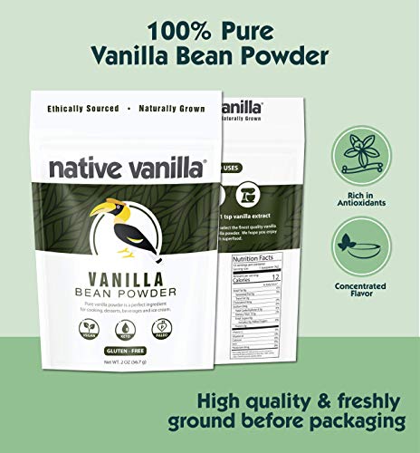 Vanilla Bean Powder - 0.5 oz - Premium 100% Pure Ground Tahitian Vanilla Bean Powder - For Cooking, Baking, Coffee, Smoothies & Desserts - No Fillers or Additives, Raw & Unsweetened - Native Vanilla