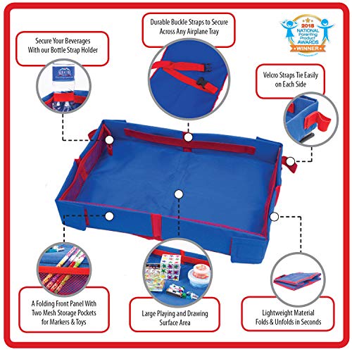 Fun N Fly Foldable Travel Tray - Blue Red Portable Durable Kids, Toddler, Baby Play Space and Snack Desk for Airplane Travel by FunnFly