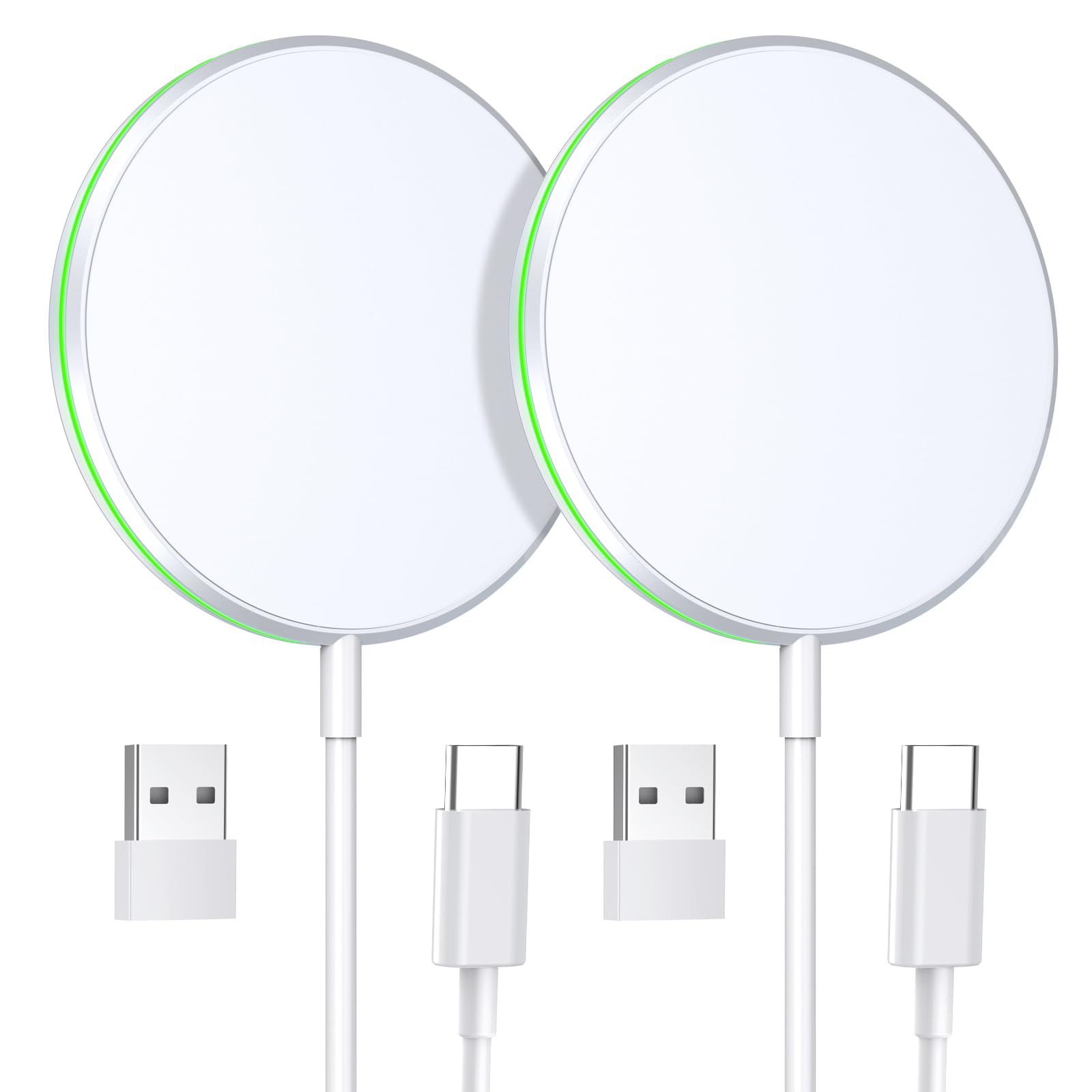 2 Pack Magnetic Wireless Charger 15W Fast Apple Mag-Safe Charger for iPhone 16/15/14/13/12 Series Magnet Wireless Charging Pad for AirPods 3/2/Pro Mag Safe Charger with 5ft Dual Charging Port Cable