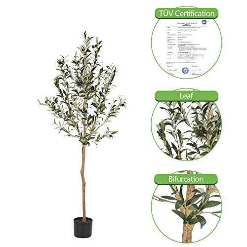 Realead 5ft Artificial Olive Tree, Large Fake Potted Olive Silk Tree Faux Olive Plants in Plastic Nursery Pot, Artificial Trees for Modern Home Office Living Room Floor Decor Indoor (60in)