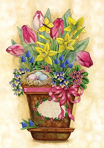 Toland Home Garden 119559 Potted Spring Flower Flag 12x18 Inch Double Sided Flower Garden Flag for Outdoor House Flag Yard Decoration